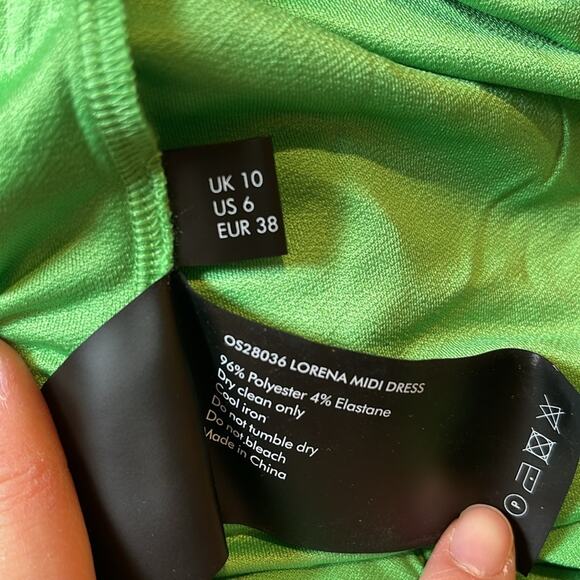 Solace London Lorena Draped Front Deep V Bright Green Midi Dress Size 6 - Picture 8 of 8